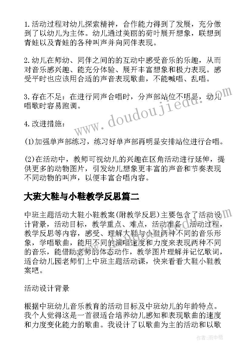 最新大班大鞋与小鞋教学反思 大班音乐教案及教学反思我的大鞋会唱歌(汇总5篇)