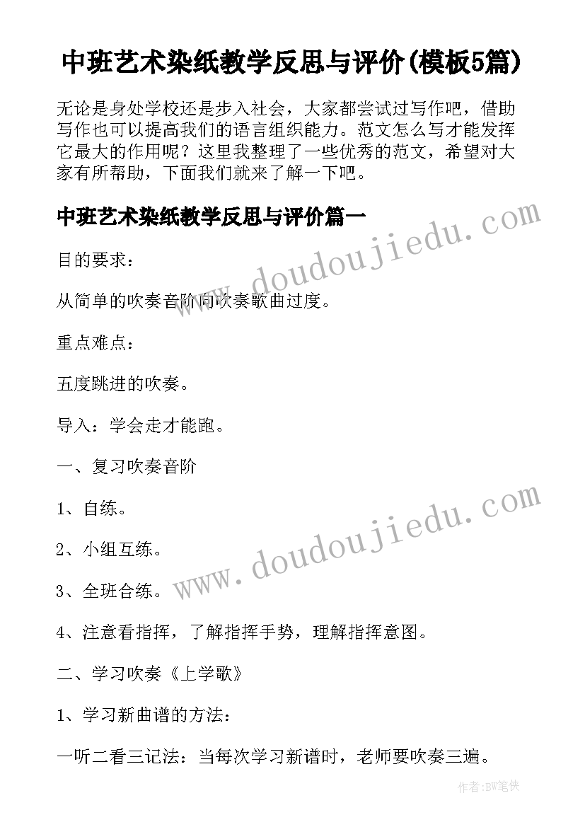 中班艺术染纸教学反思与评价(模板5篇)