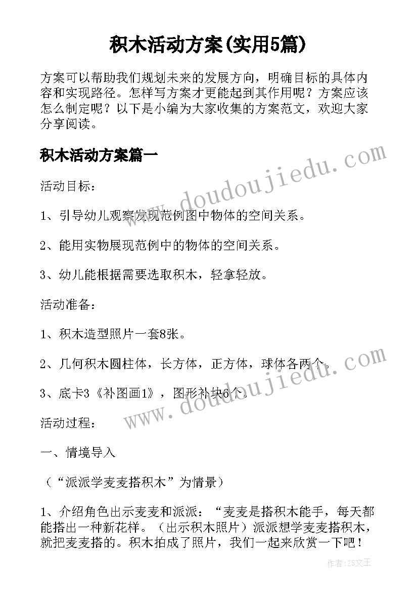 积木活动方案(实用5篇)