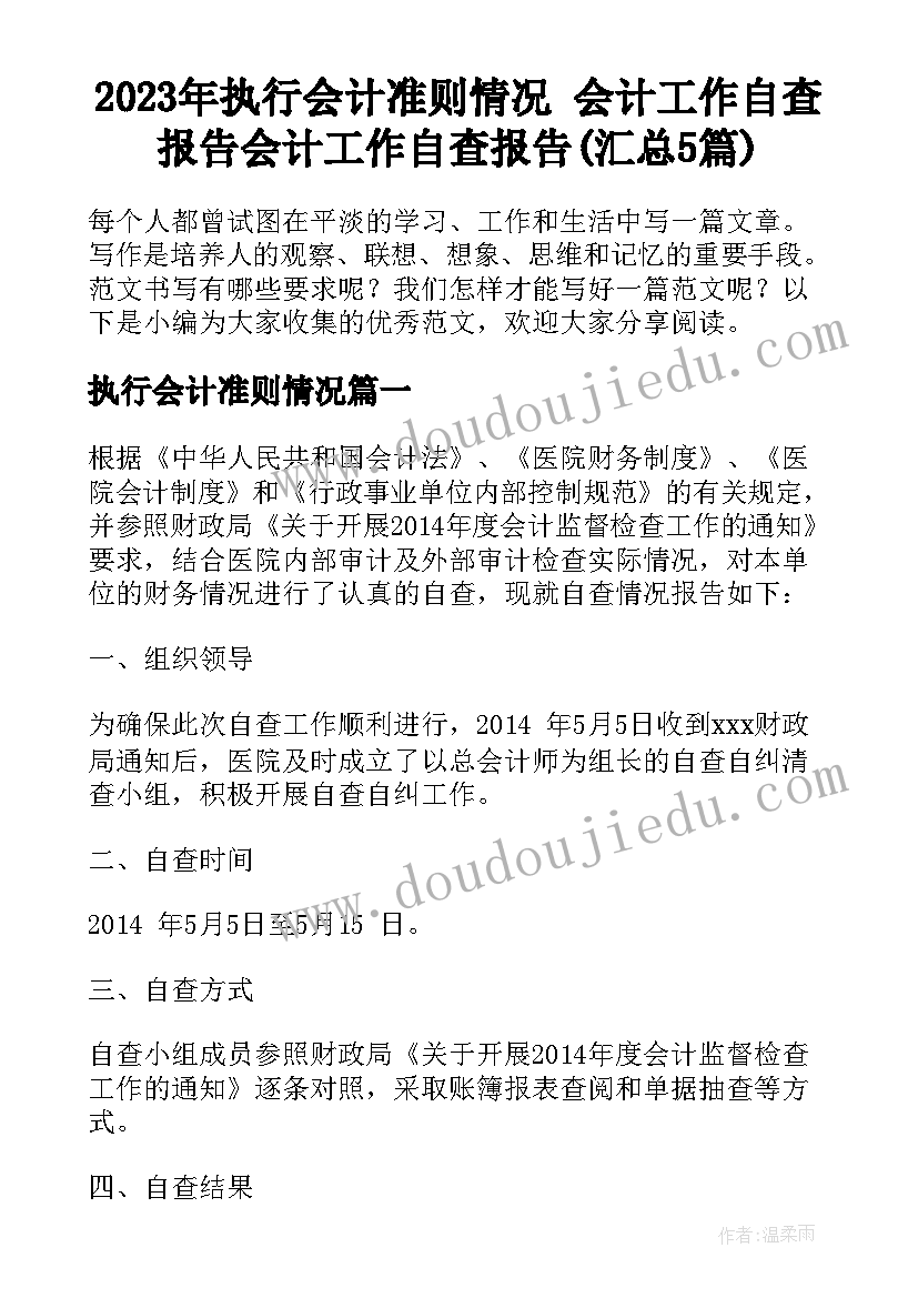 2023年执行会计准则情况 会计工作自查报告会计工作自查报告(汇总5篇)