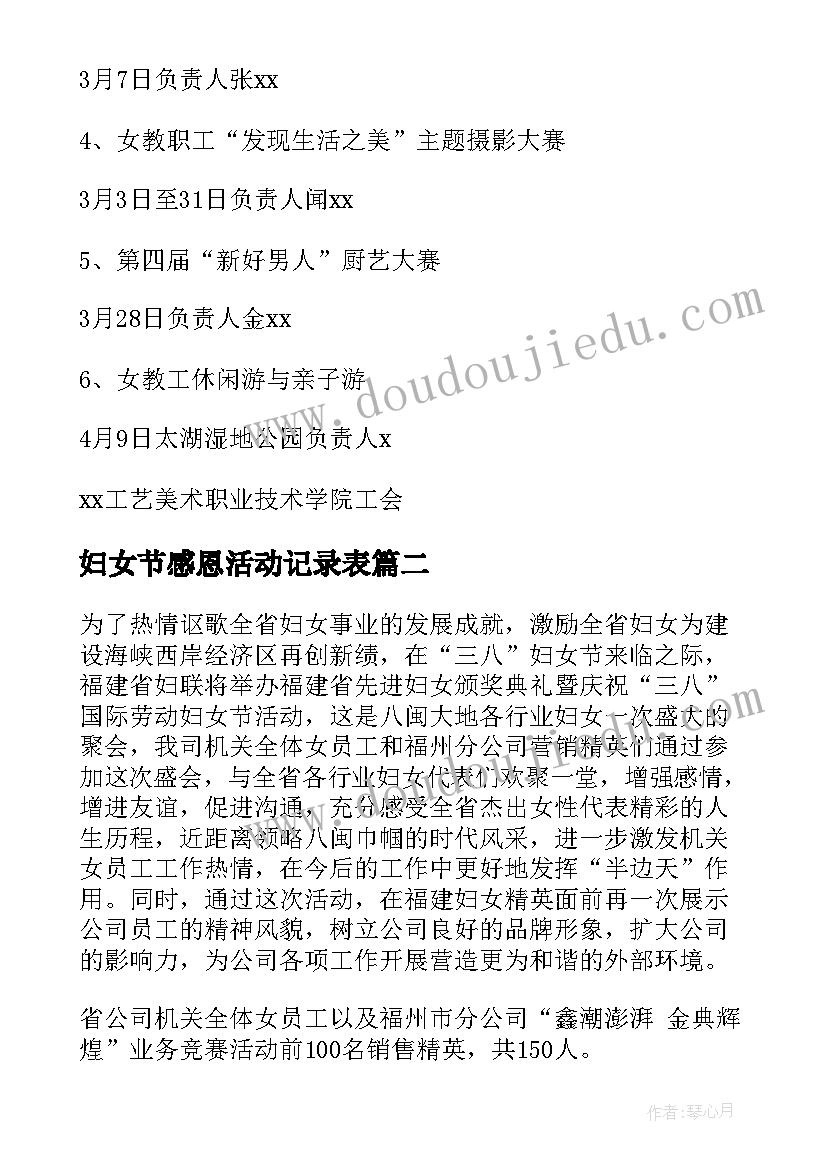 最新妇女节感恩活动记录表(优质6篇)