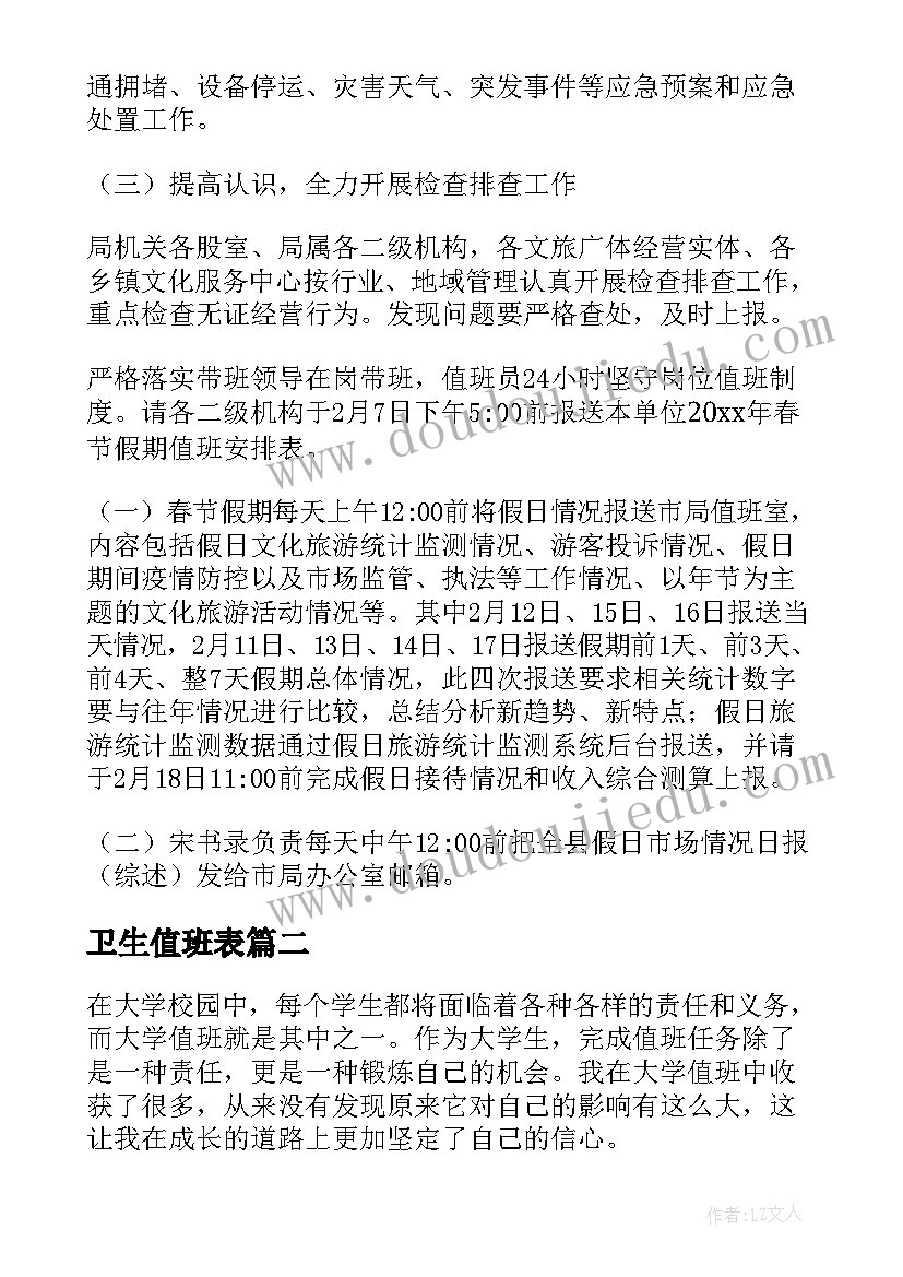 卫生值班表 春节值班方案集锦(实用5篇)