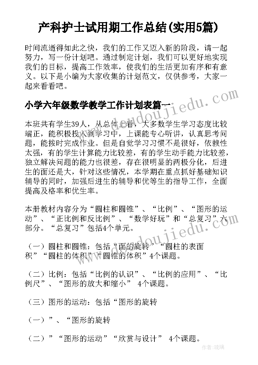 产科护士试用期工作总结(实用5篇)