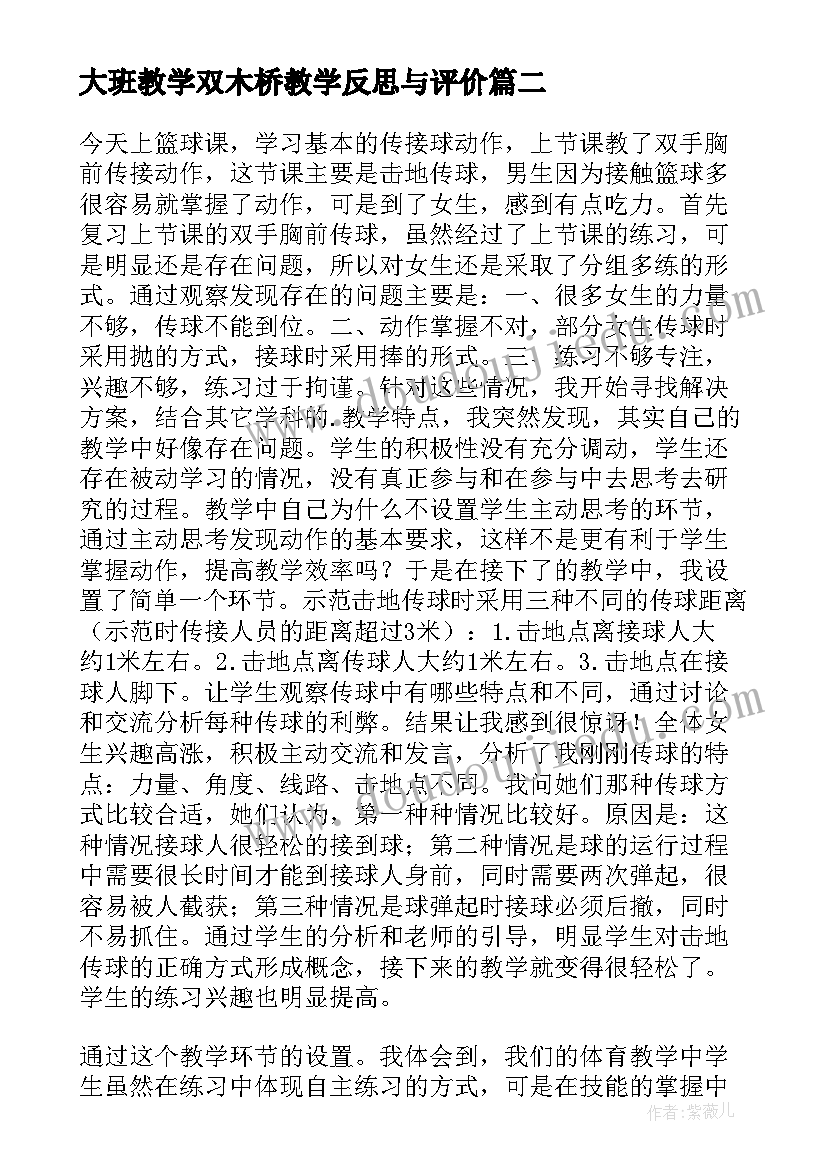 2023年大班教学双木桥教学反思与评价(模板9篇)