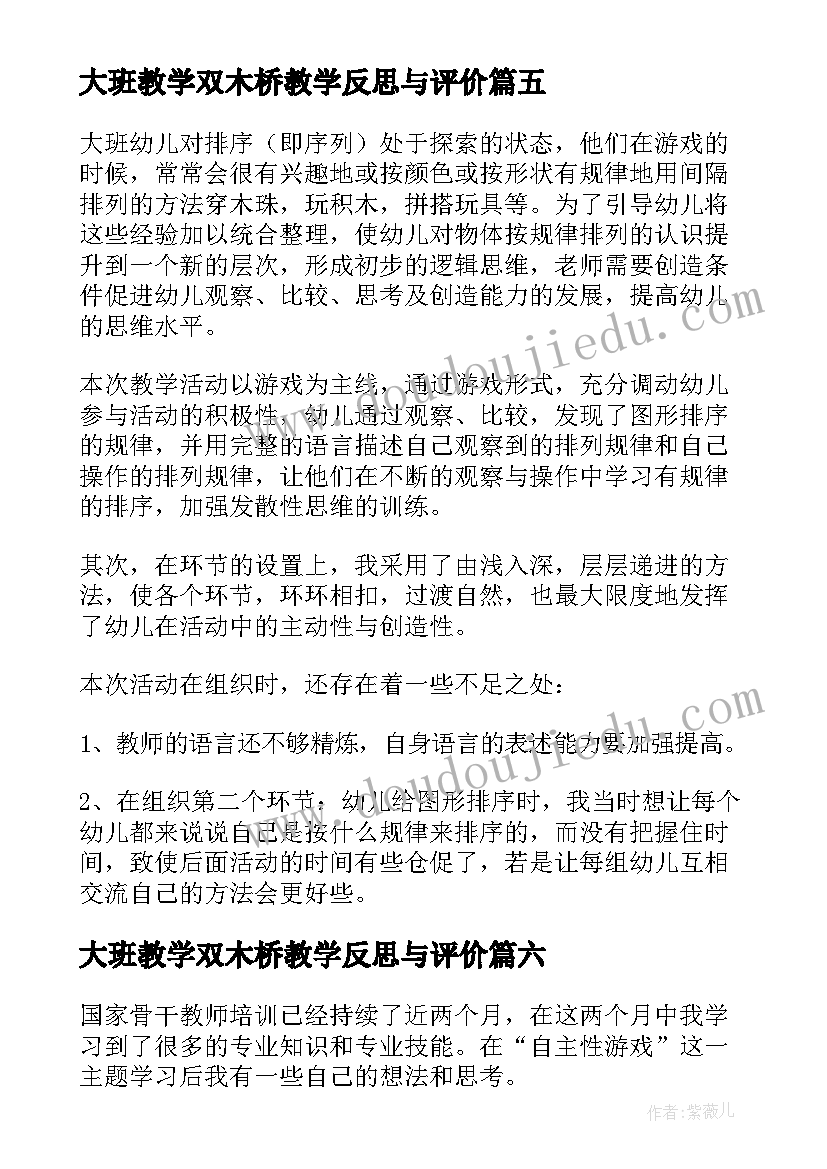 2023年大班教学双木桥教学反思与评价(模板9篇)