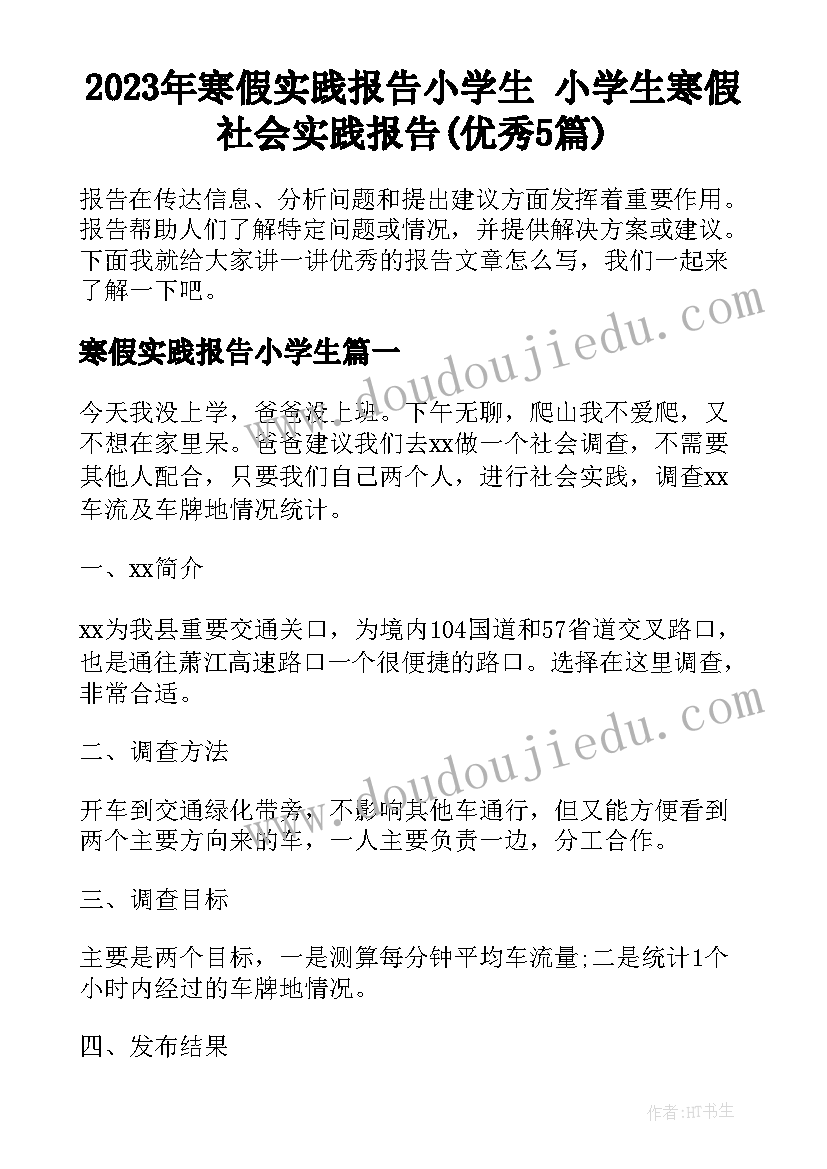 2023年寒假实践报告小学生 小学生寒假社会实践报告(优秀5篇)