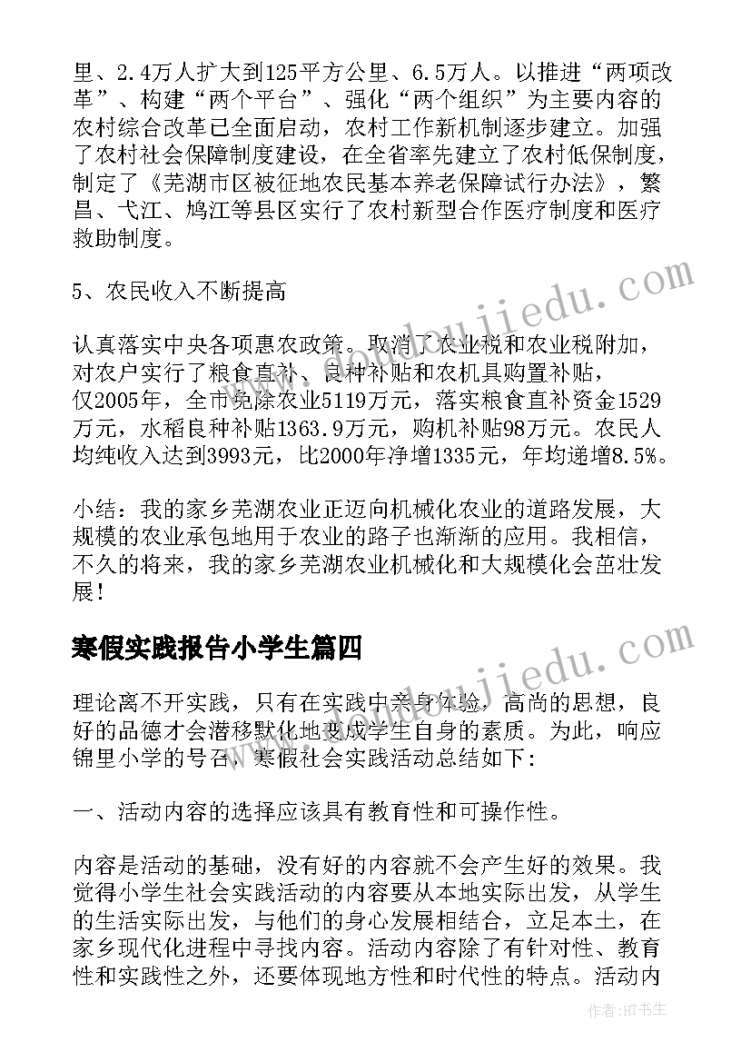 2023年寒假实践报告小学生 小学生寒假社会实践报告(优秀5篇)