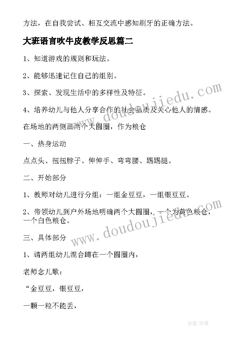 最新大班语言吹牛皮教学反思 幼儿园大班健康课教案学会刷牙及教学反思(汇总5篇)