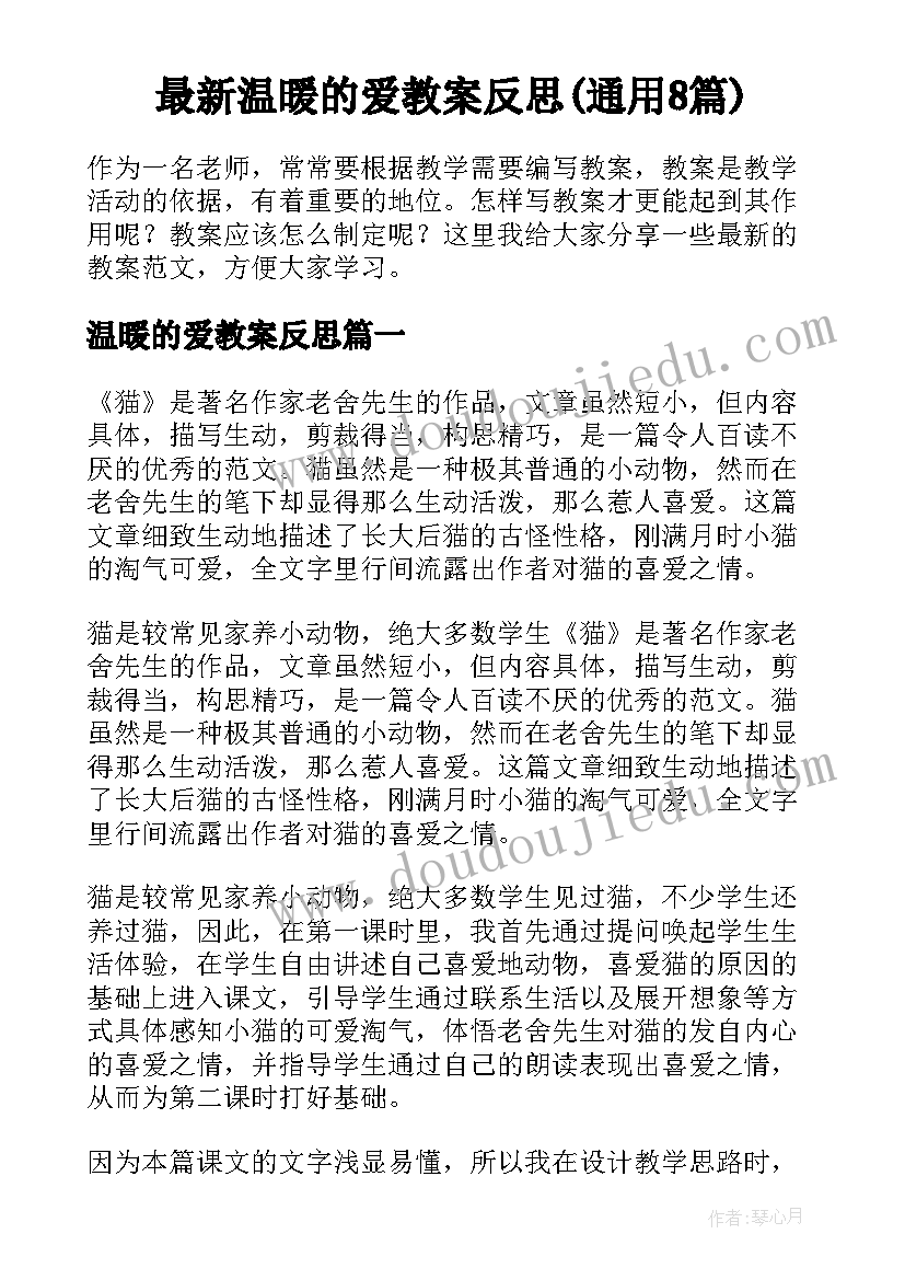 最新温暖的爱教案反思(通用8篇)