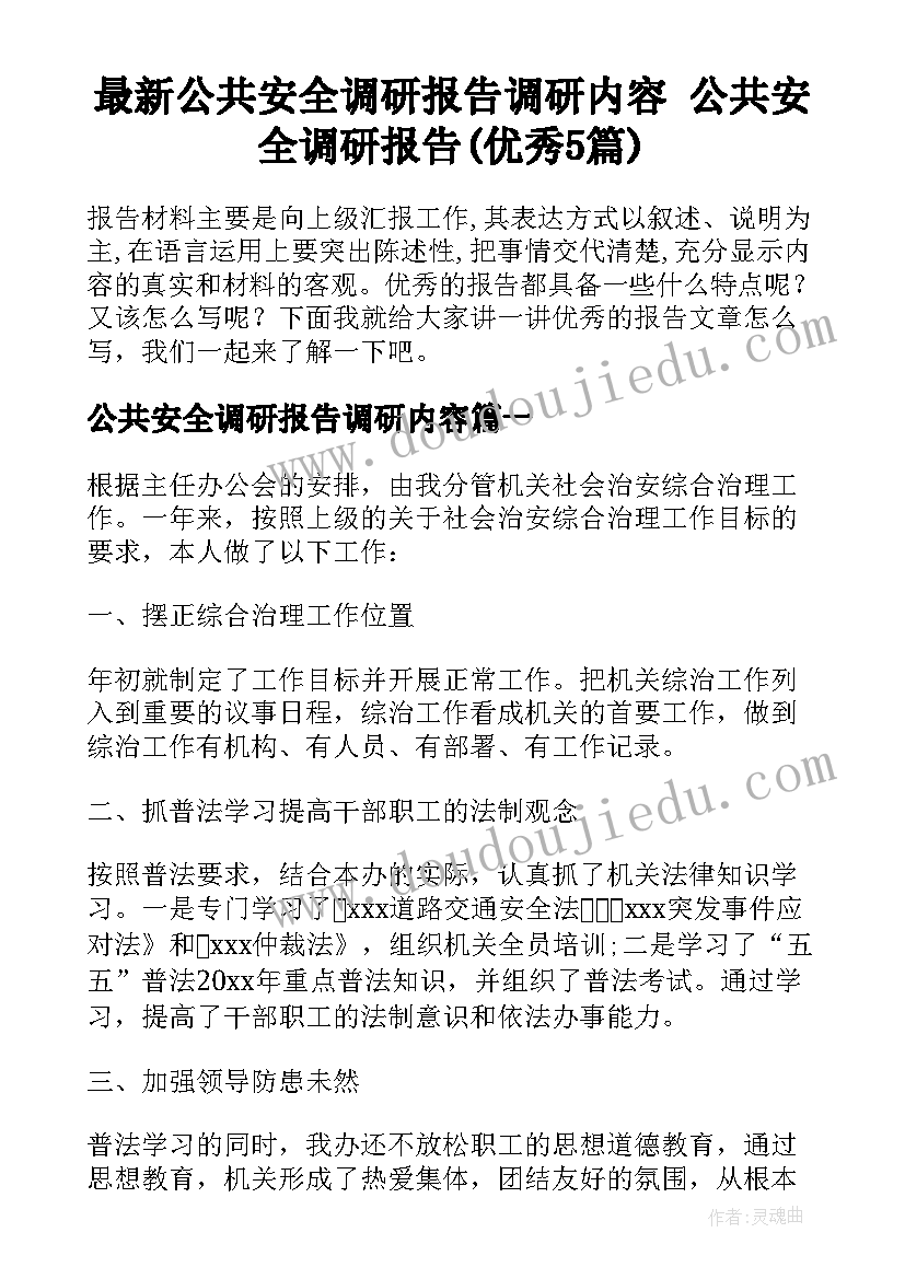 最新公共安全调研报告调研内容 公共安全调研报告(优秀5篇)