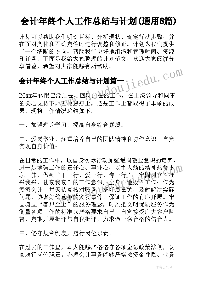 会计年终个人工作总结与计划(通用8篇)