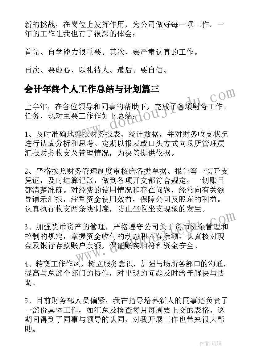 会计年终个人工作总结与计划(通用8篇)