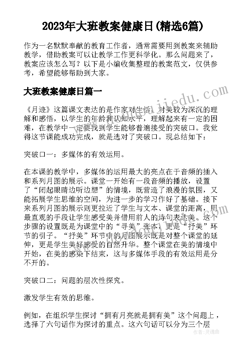 2023年大班教案健康日(精选6篇)