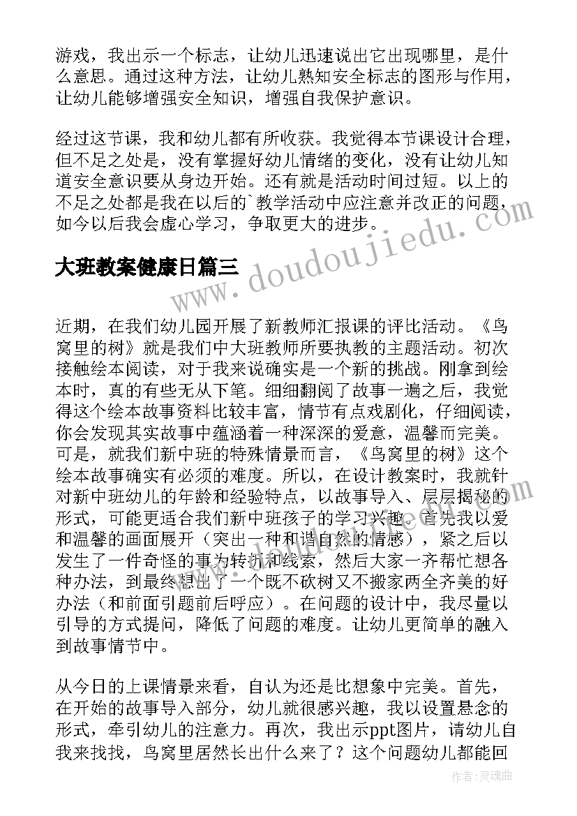 2023年大班教案健康日(精选6篇)