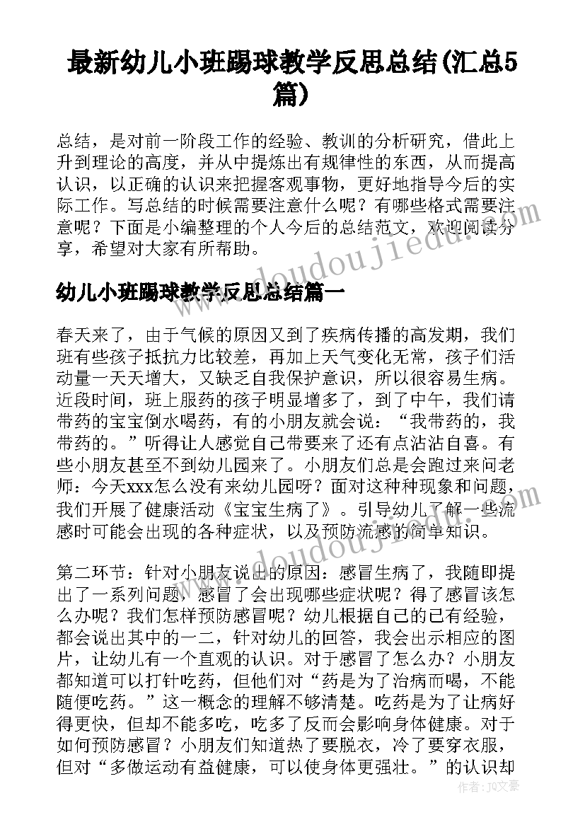 最新幼儿小班踢球教学反思总结(汇总5篇)