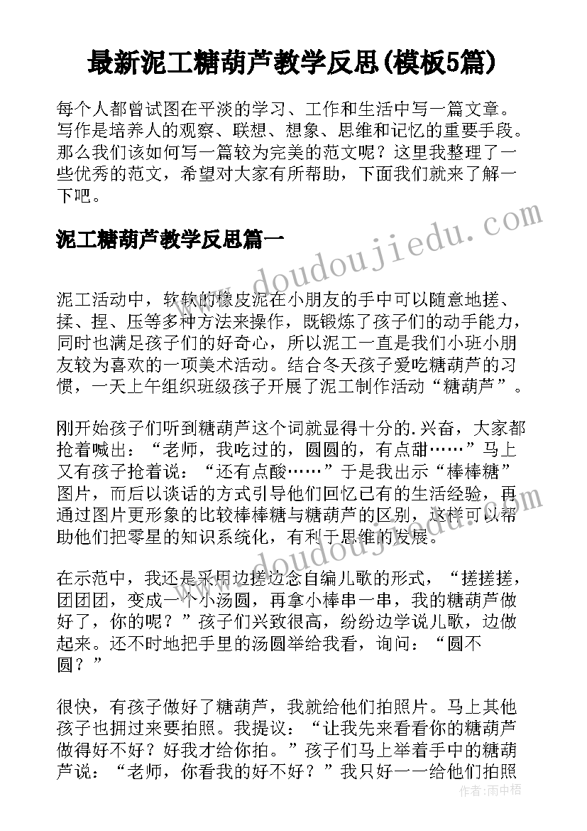 最新泥工糖葫芦教学反思(模板5篇)