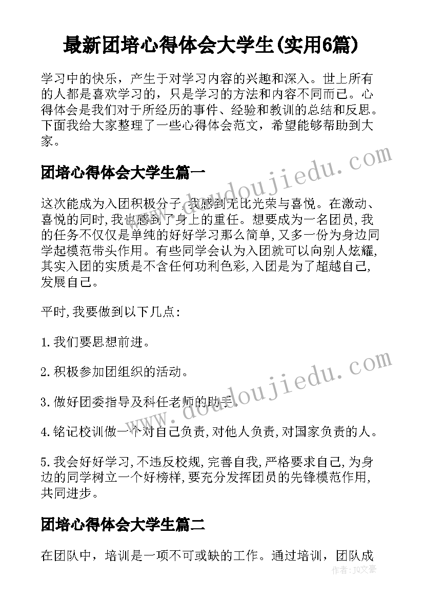 最新团培心得体会大学生(实用6篇)