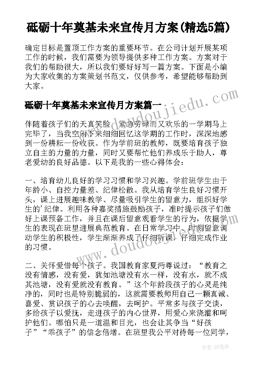 砥砺十年奠基未来宣传月方案(精选5篇)