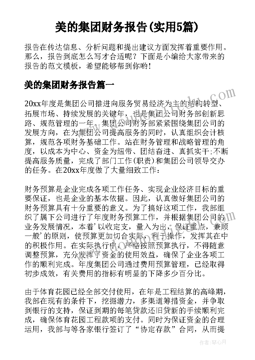 美的集团财务报告(实用5篇)