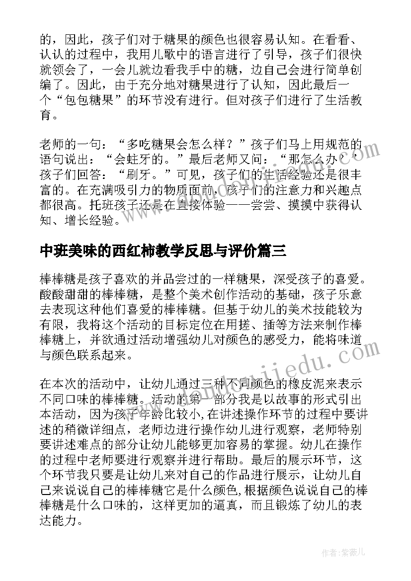 最新中班美味的西红柿教学反思与评价 中班美术活动美味棒棒糖教学反思(优秀5篇)