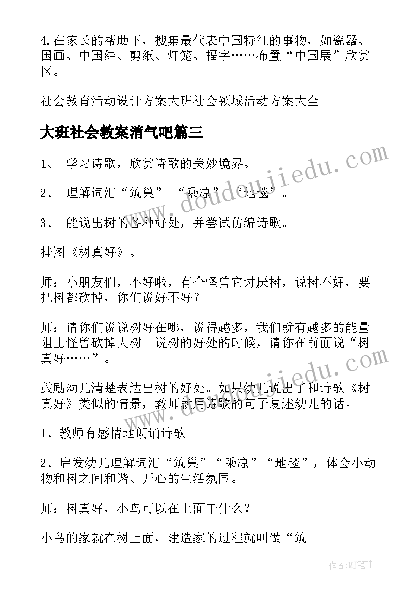 最新大班社会教案消气吧 大班社会活动方案(精选5篇)