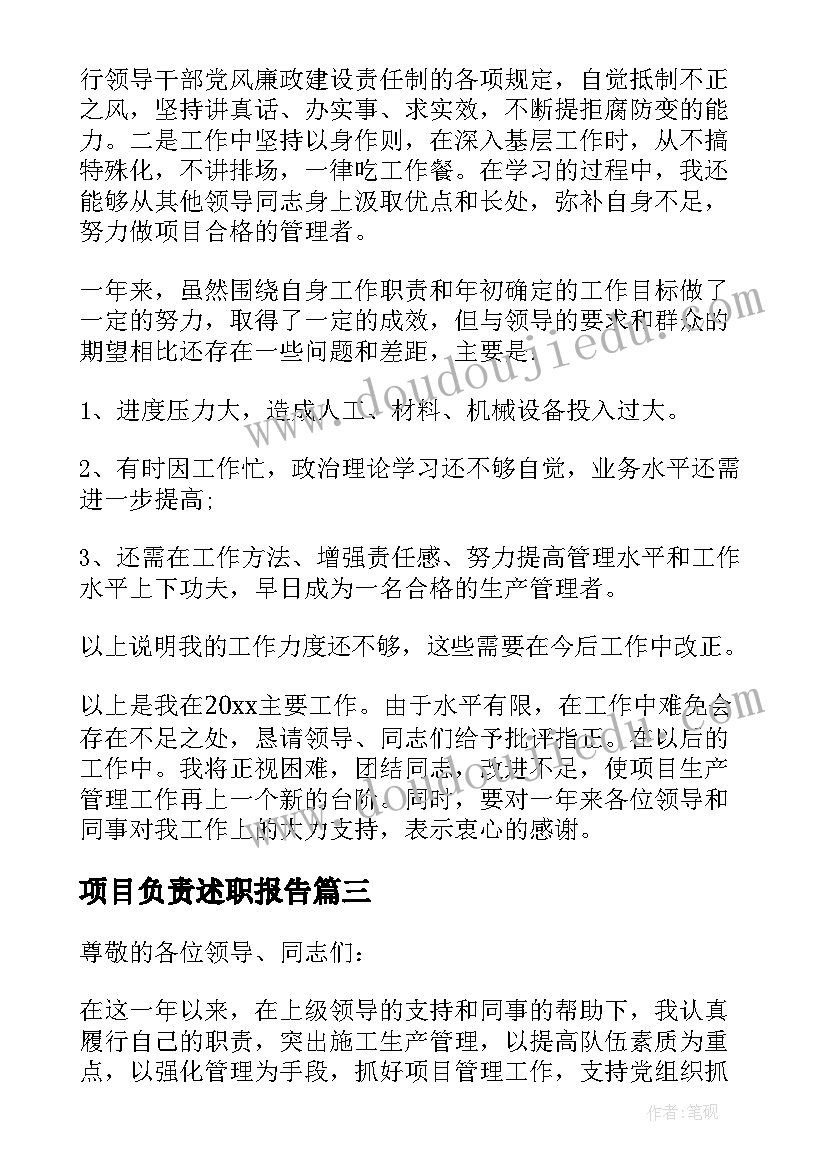 最新项目负责述职报告(实用5篇)