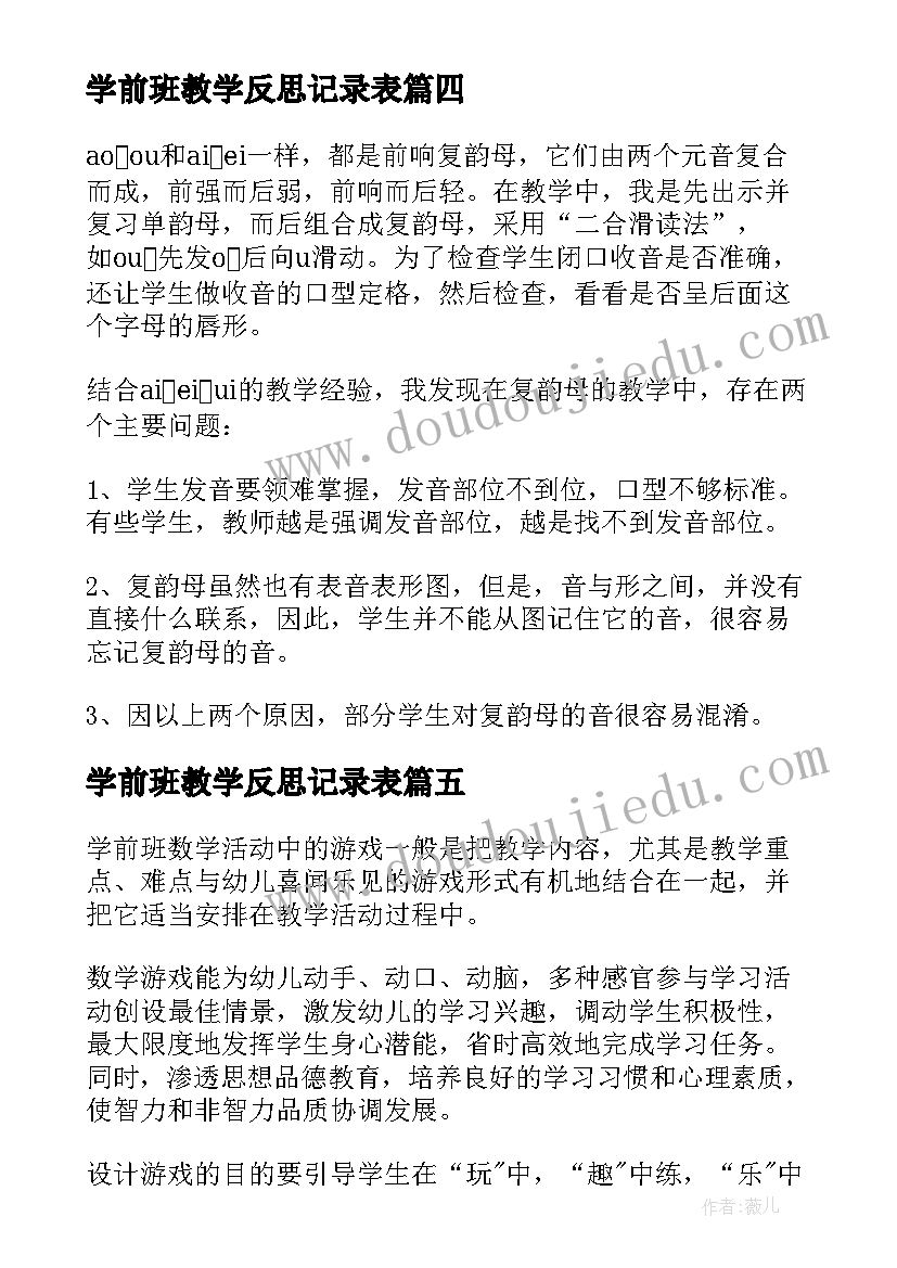 最新学前班教学反思记录表 学前班教学反思(汇总9篇)