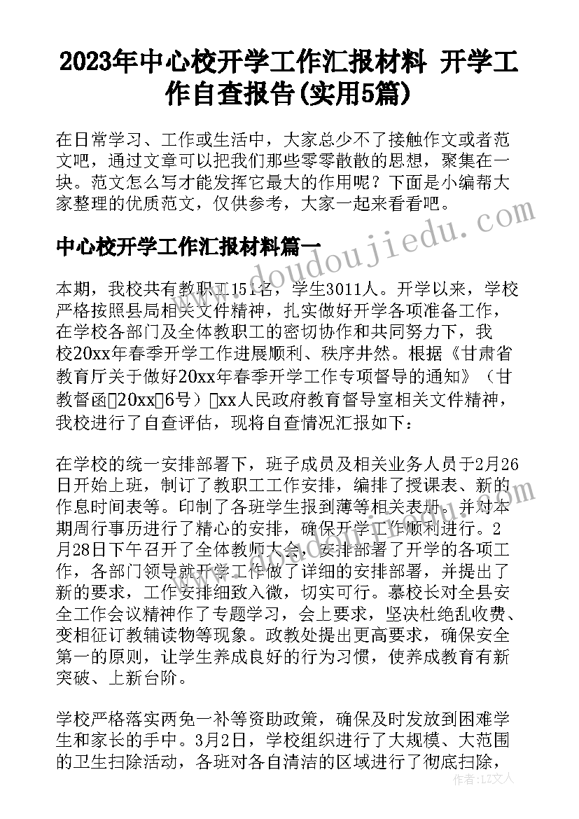 2023年中心校开学工作汇报材料 开学工作自查报告(实用5篇)