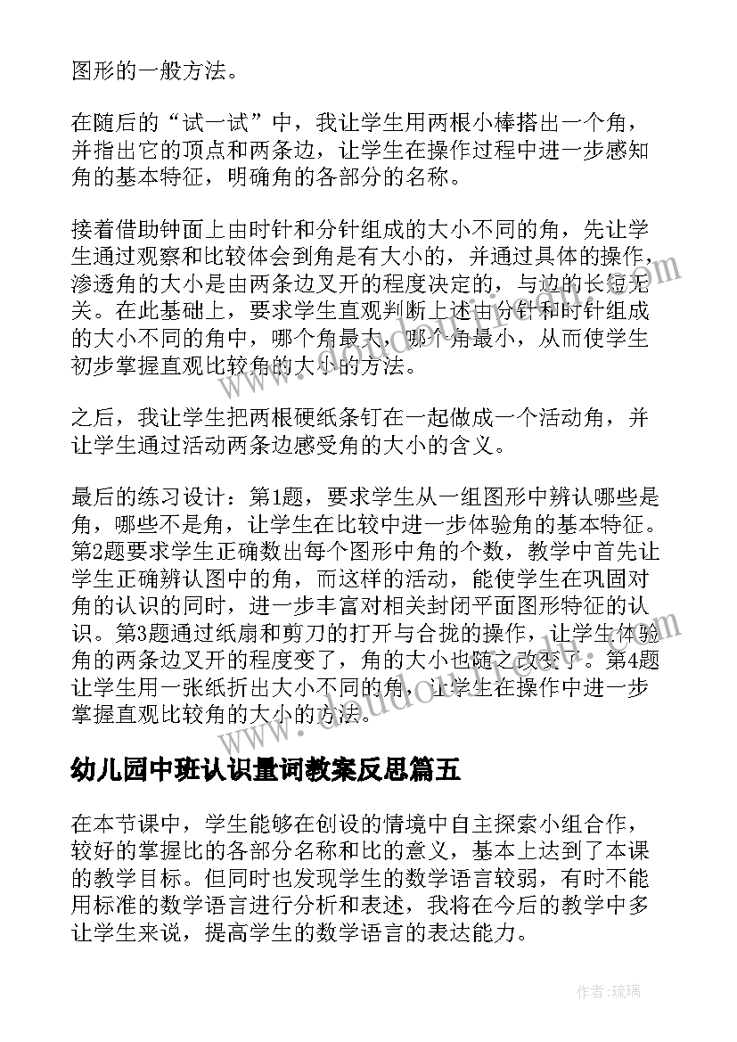 2023年幼儿园中班认识量词教案反思 认识米教学反思(大全10篇)