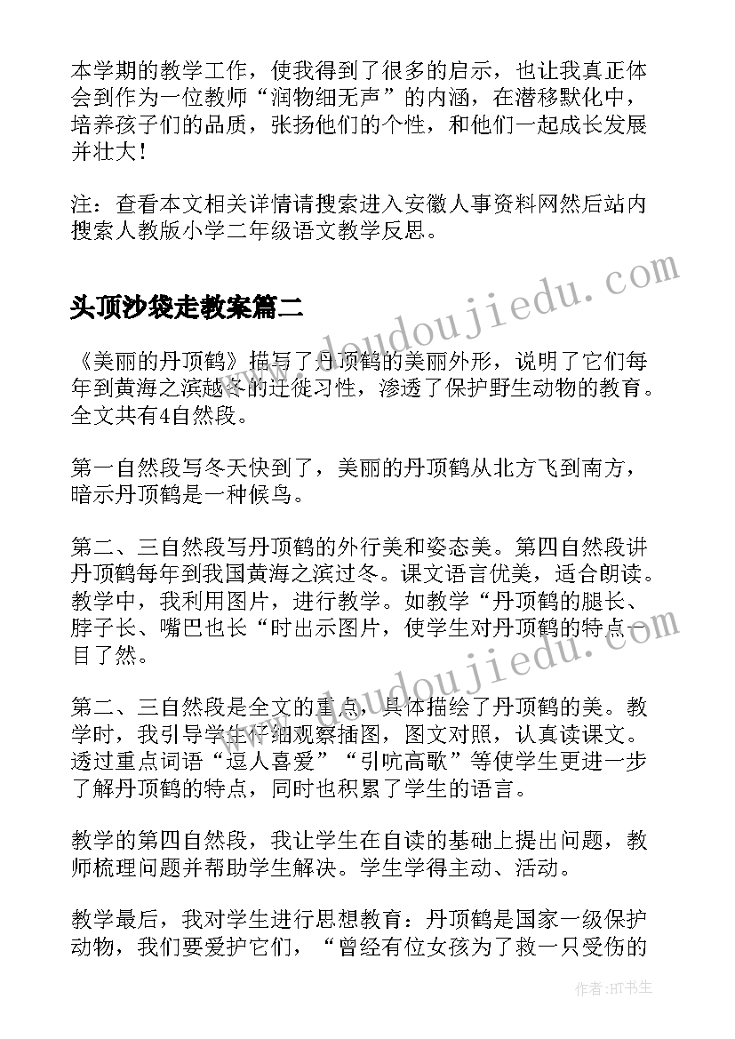 最新头顶沙袋走教案(汇总6篇)