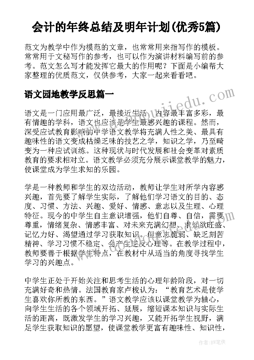 会计的年终总结及明年计划(优秀5篇)