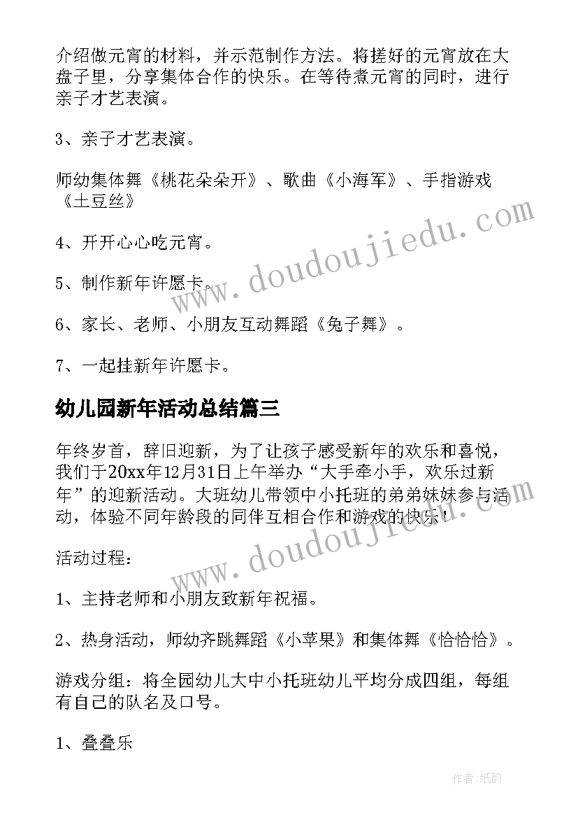 最新幼儿园新年活动总结 幼儿园新年活动方案(实用5篇)