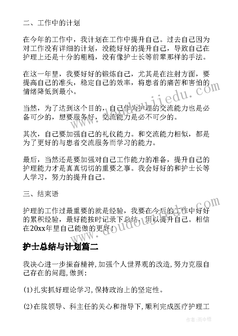 护士总结与计划 护士工作计划总结(实用5篇)