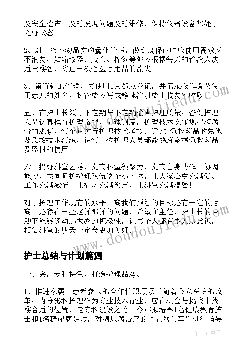 护士总结与计划 护士工作计划总结(实用5篇)