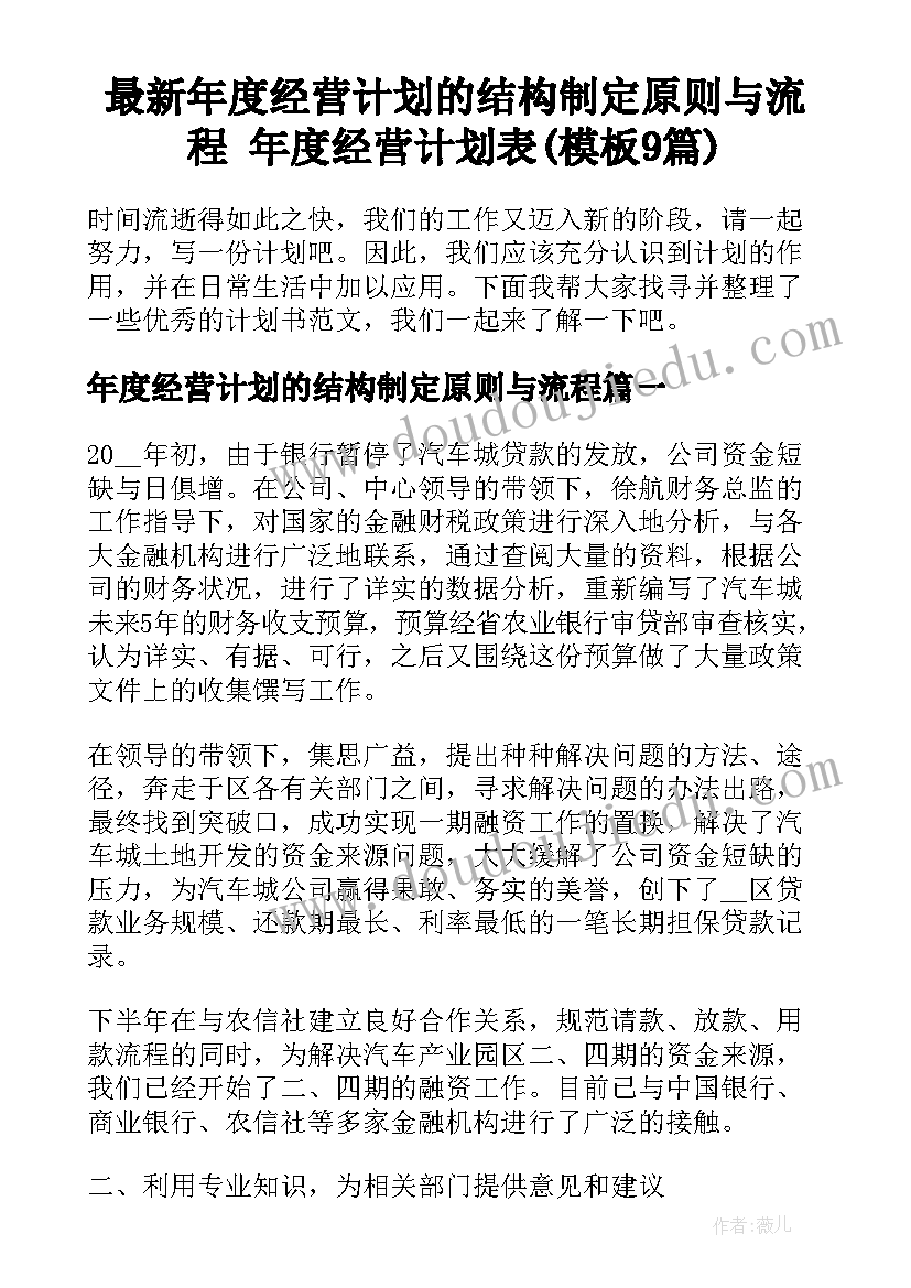 最新年度经营计划的结构制定原则与流程 年度经营计划表(模板9篇)