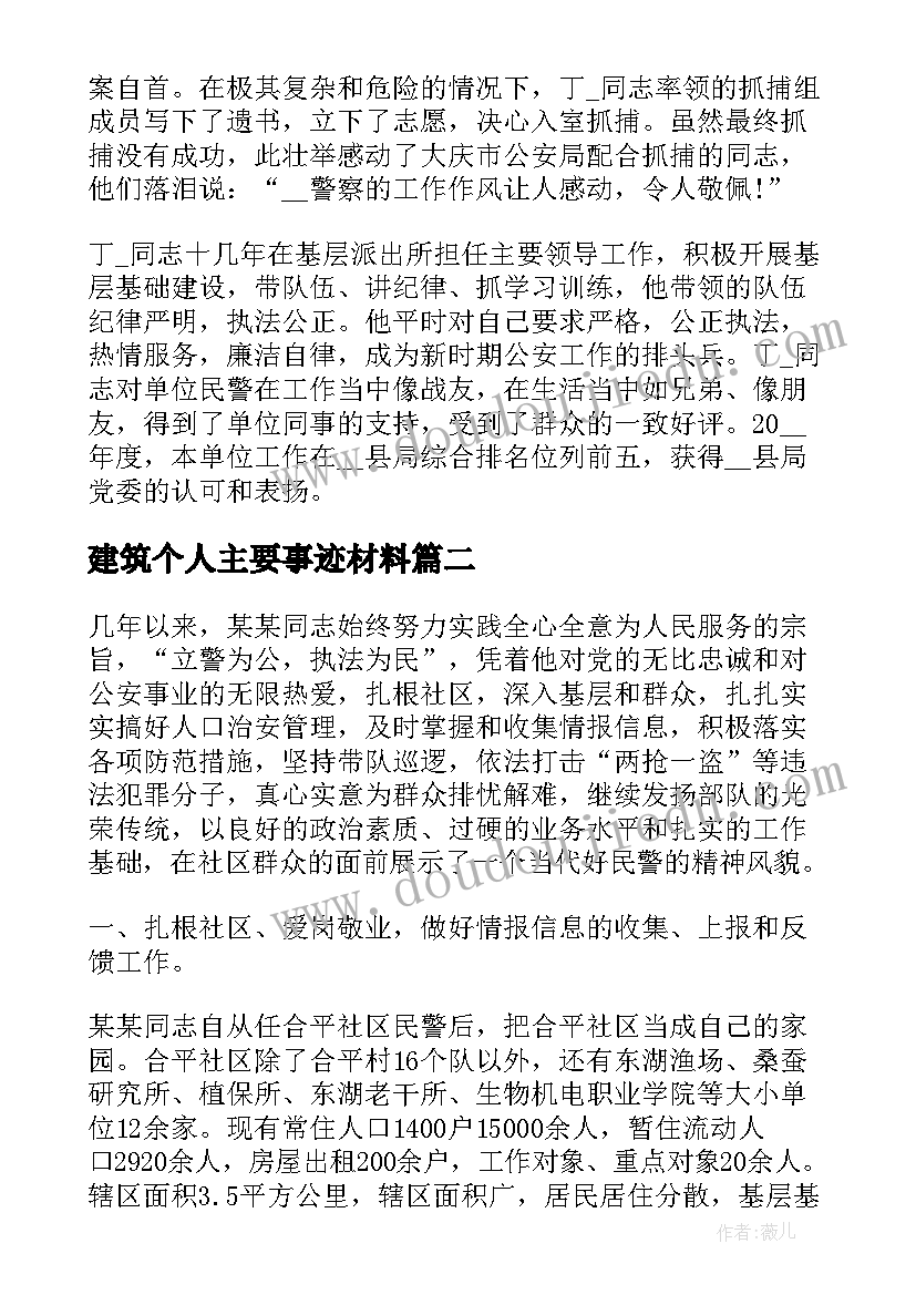 最新建筑个人主要事迹材料(优秀6篇)