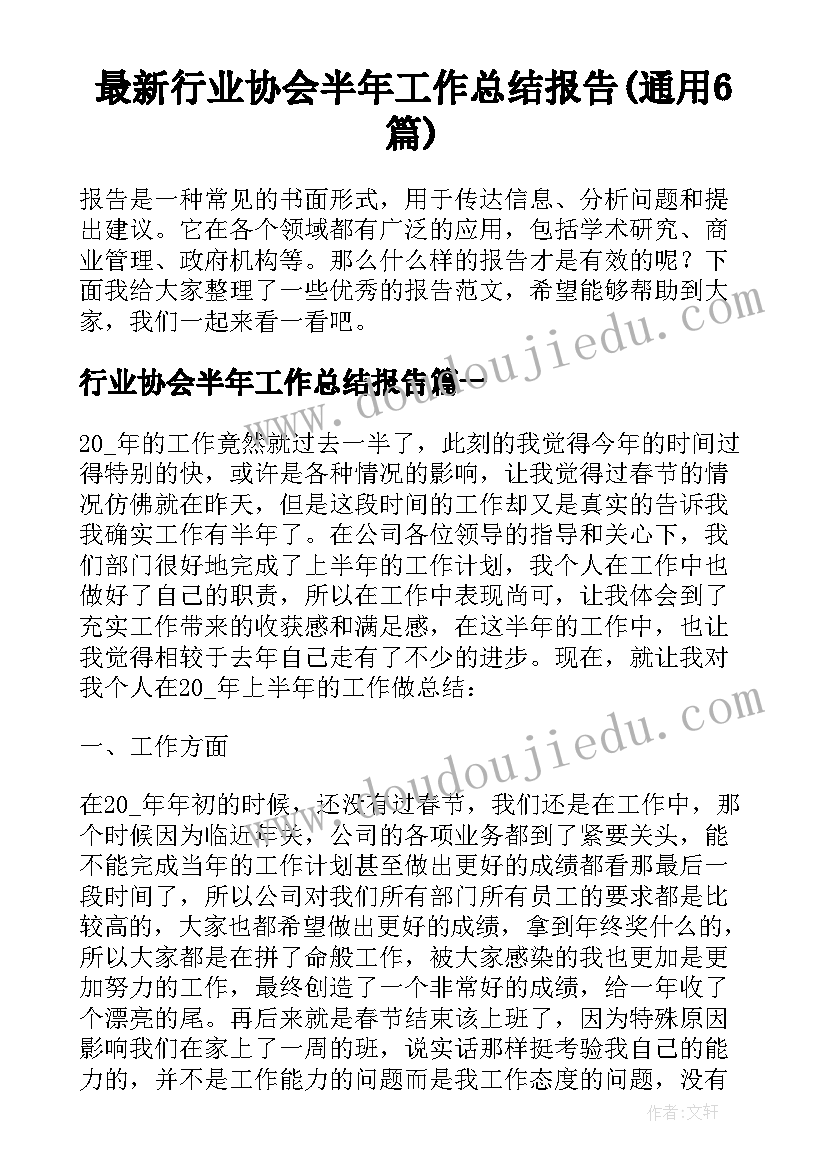 最新行业协会半年工作总结报告(通用6篇)