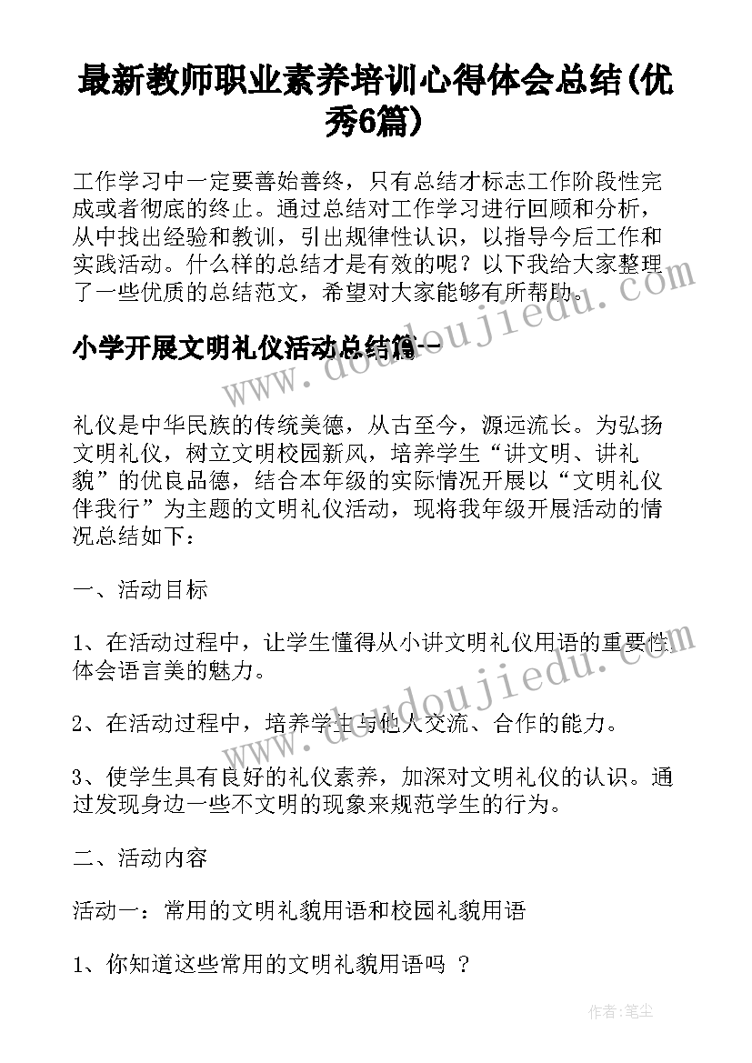 最新教师职业素养培训心得体会总结(优秀6篇)