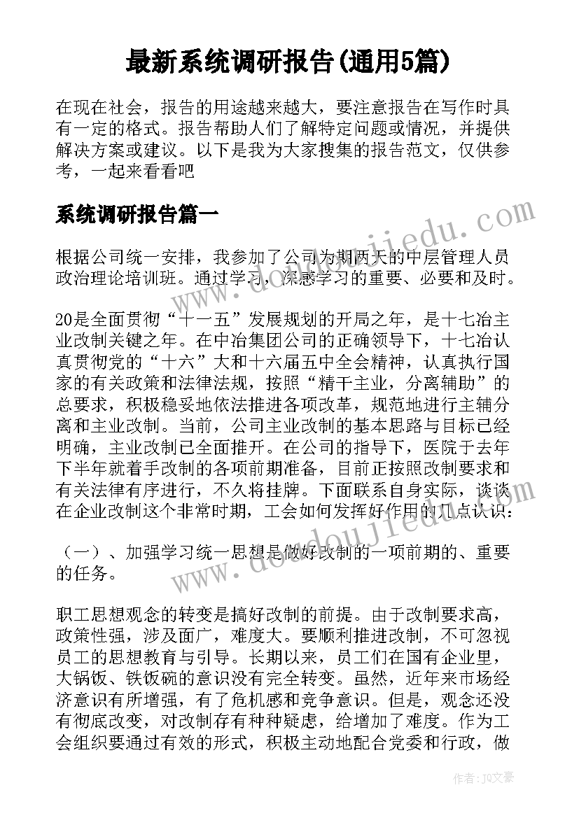 最新系统调研报告(通用5篇)