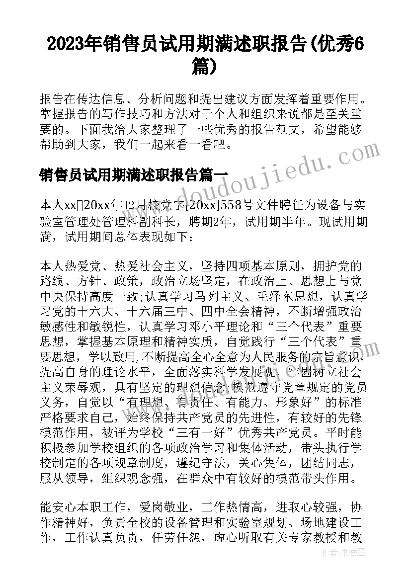 2023年销售员试用期满述职报告(优秀6篇)