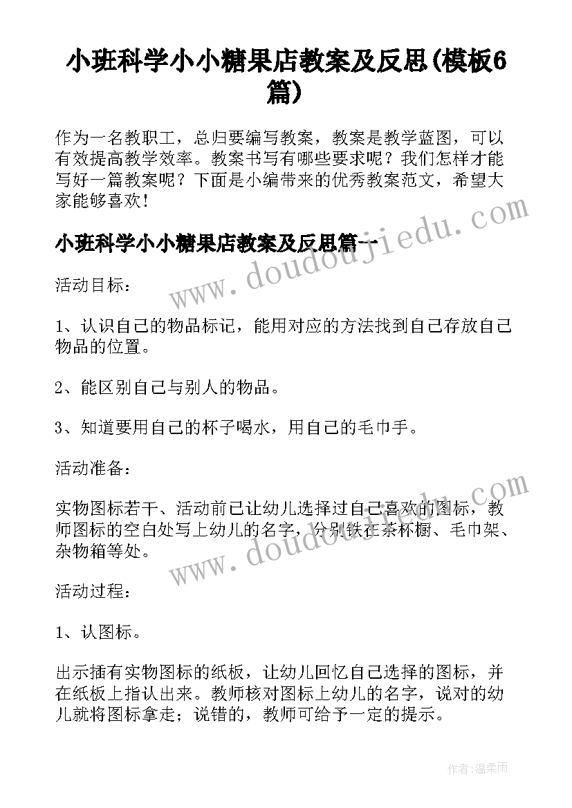 小班科学小小糖果店教案及反思(模板6篇)