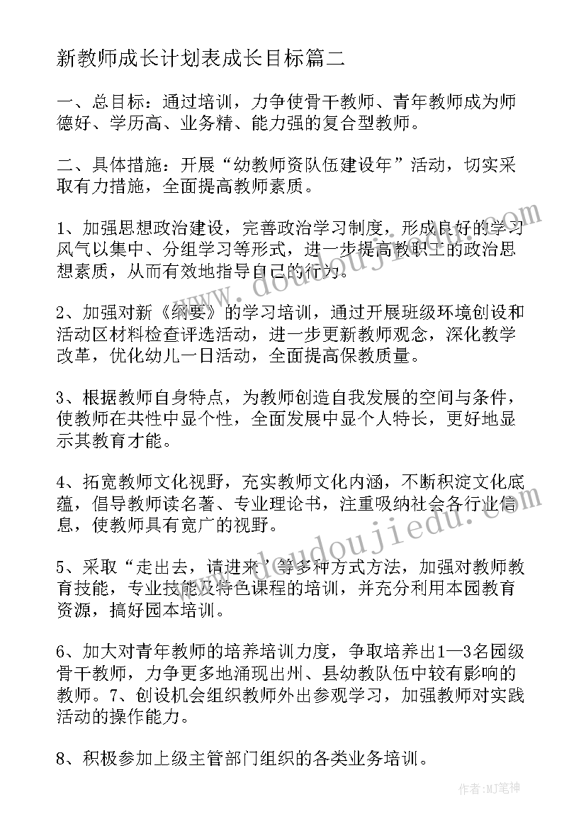 最新新教师成长计划表成长目标 新教师成长发展个人计划(实用5篇)