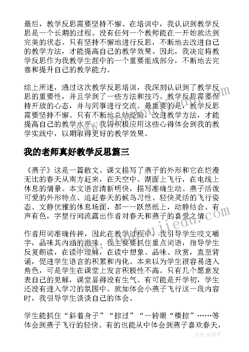 我的老师真好教学反思 燕子教学反思教学反思(模板7篇)