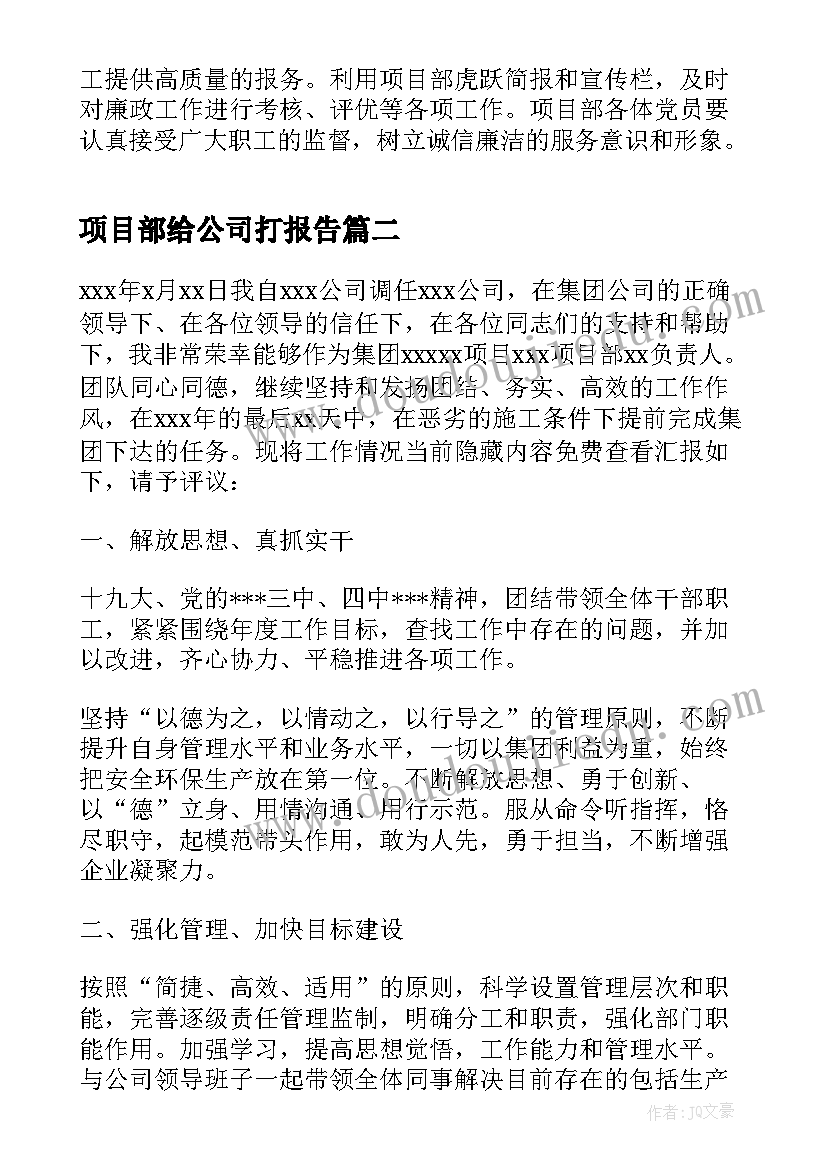 项目部给公司打报告 公司项目部工作计划报告(模板5篇)