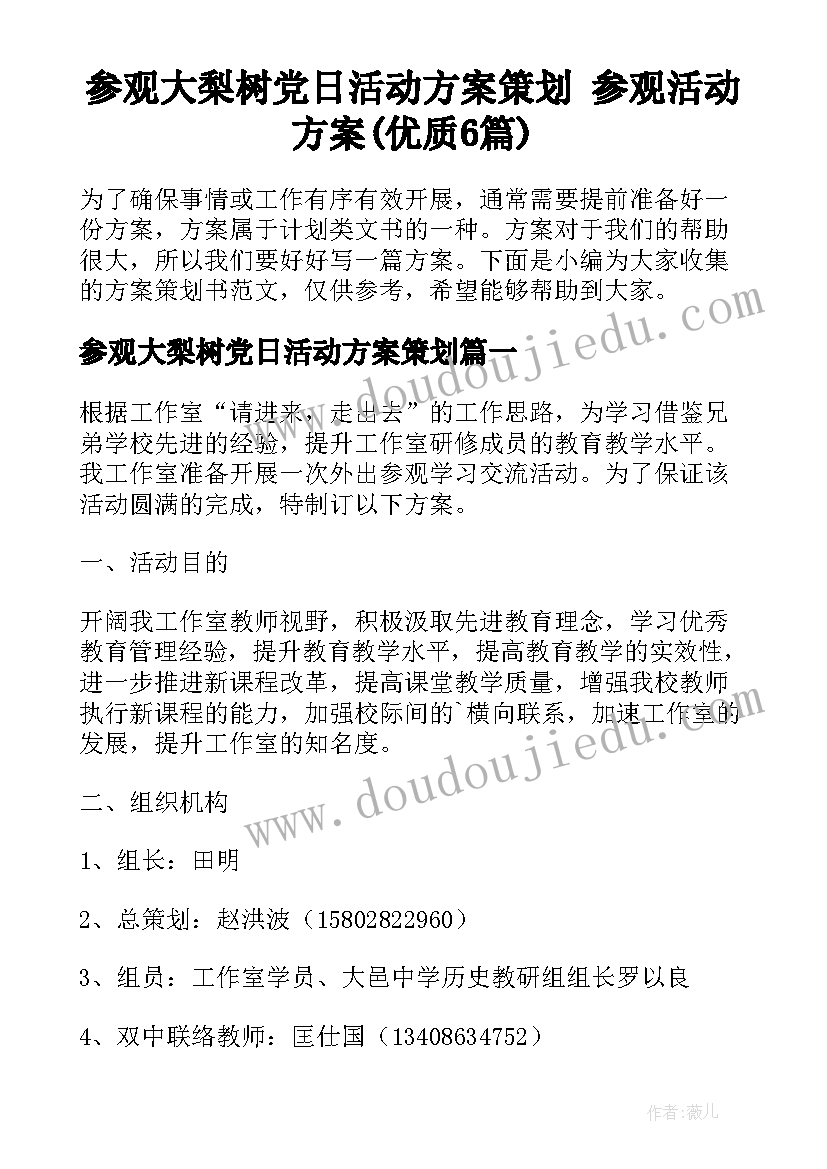 参观大梨树党日活动方案策划 参观活动方案(优质6篇)