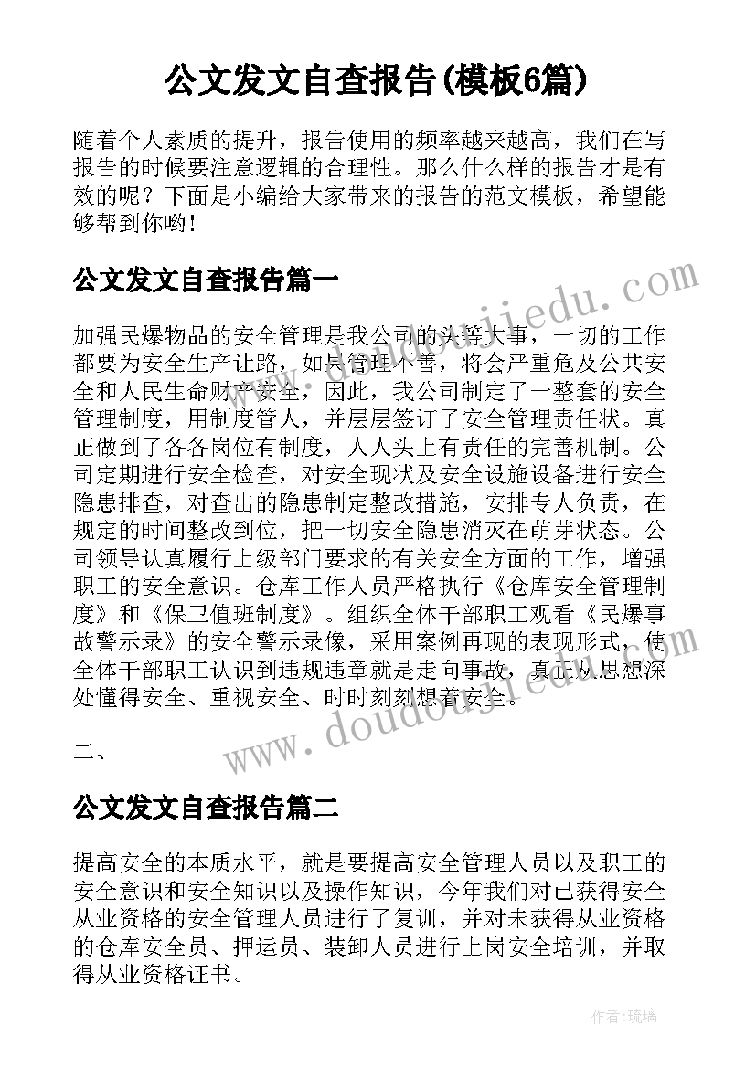 公文发文自查报告(模板6篇)