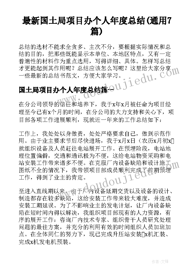 最新国土局项目办个人年度总结(通用7篇)