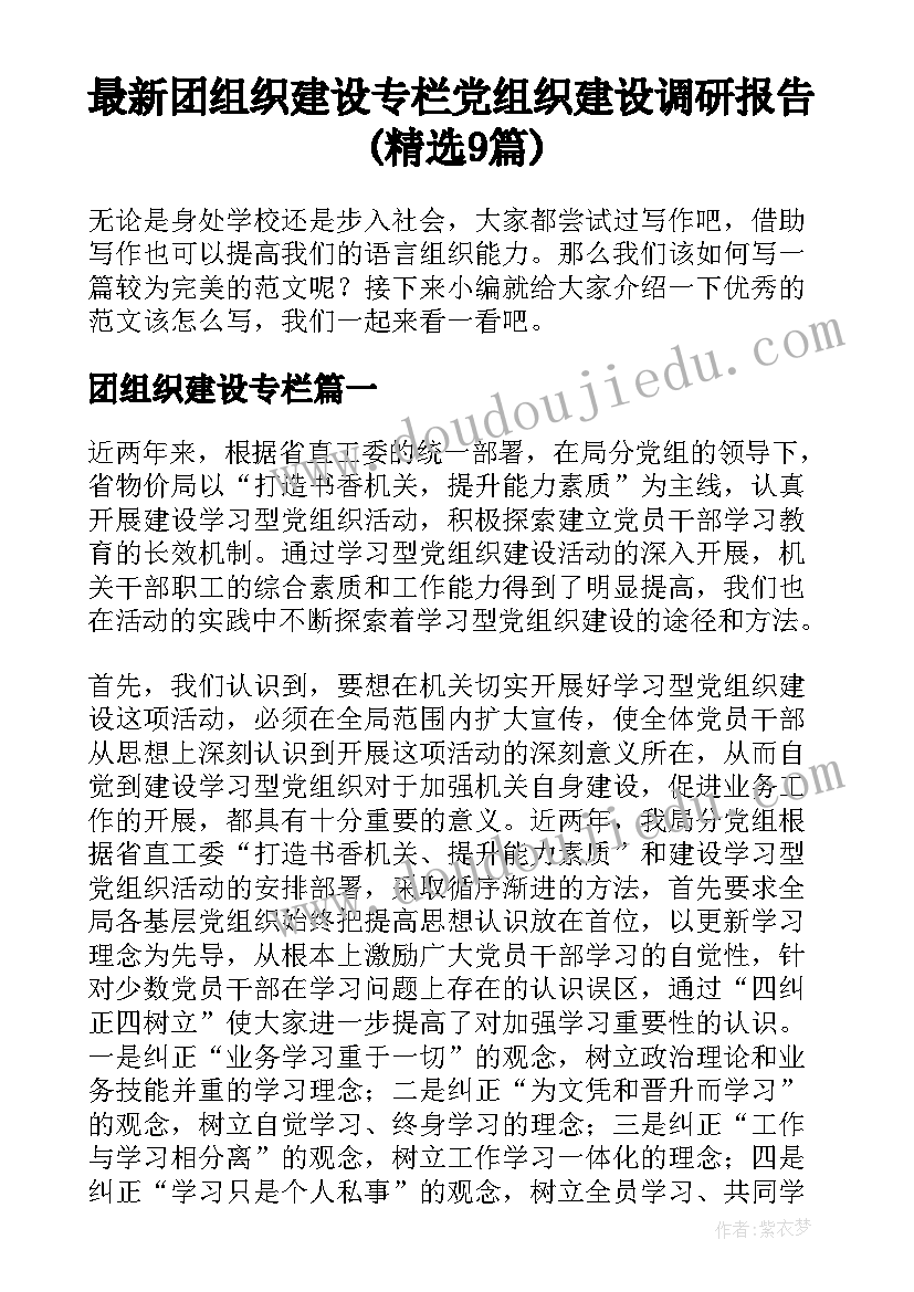 最新团组织建设专栏 党组织建设调研报告(精选9篇)