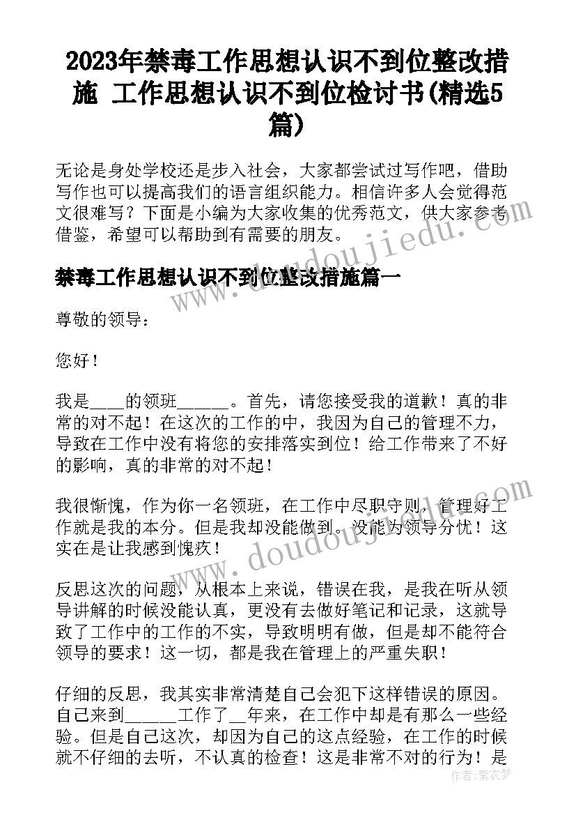 2023年禁毒工作思想认识不到位整改措施 工作思想认识不到位检讨书(精选5篇)