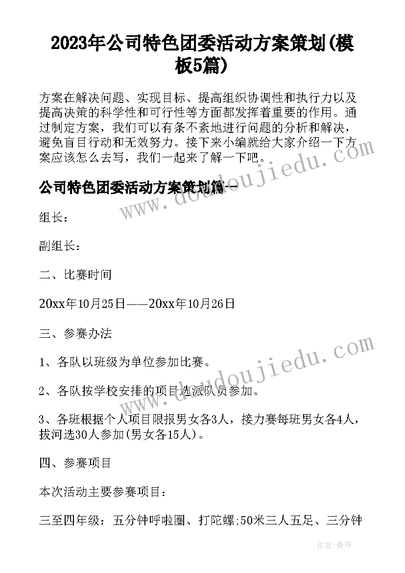 2023年公司特色团委活动方案策划(模板5篇)